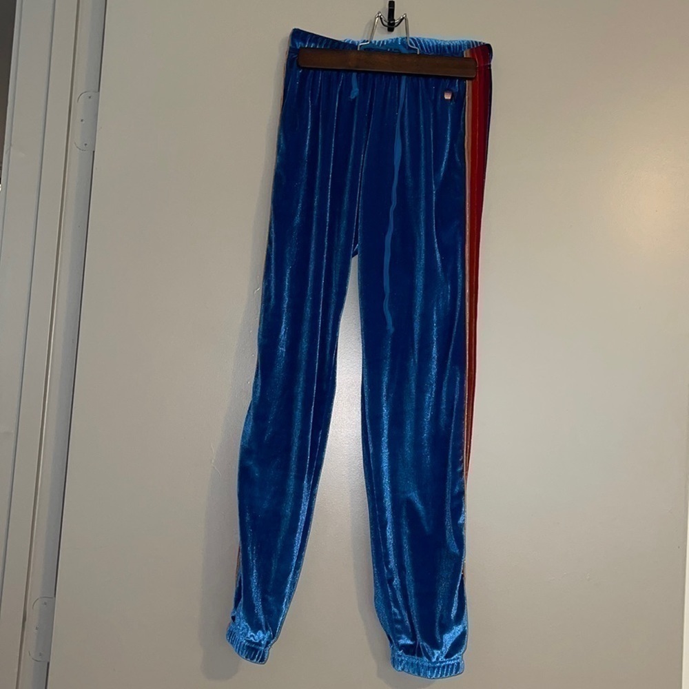 NWT Aviator Nation Women’s Classic Velvet Sweatpants // Blue w/ Rainbow …‎